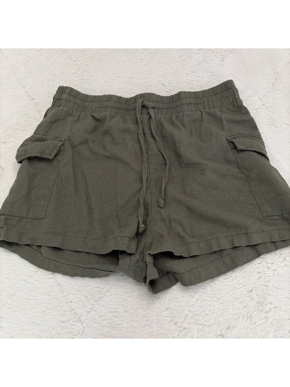 Ambiance Apparel Womens L Green Preppy Cargo Pocket Shorts  L 55% Linen